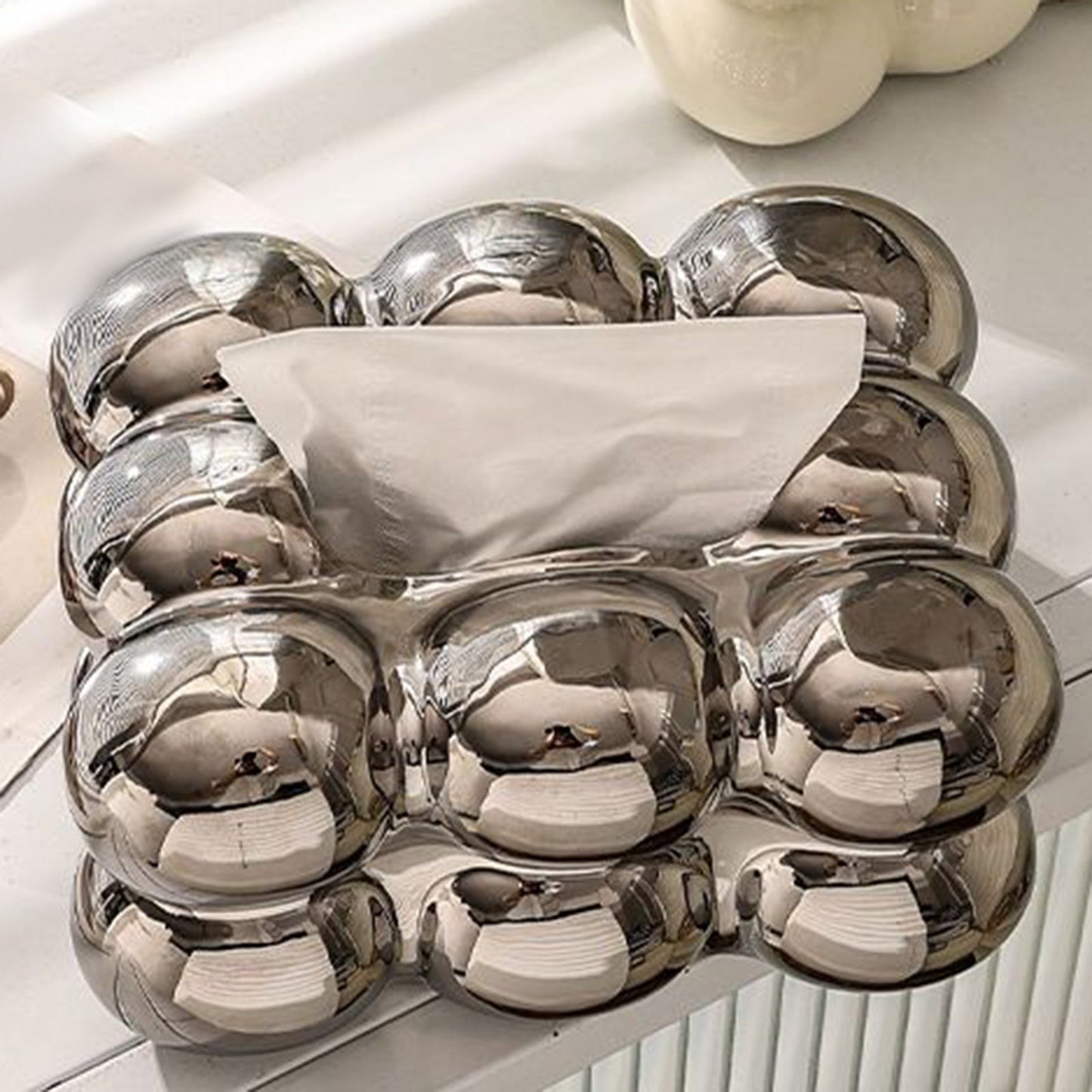 Ceramic Cloud Shaped Facial Tissue Holder – Non-Slip Tissue Box Cover and Dispenser for Living Room, Bathroom, and Kitchen Countertop