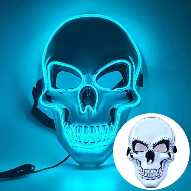 Halloween LED Skull Mask – Glowing Cold Light Horror Mask with LED Illumination for Masquerade, Cosplay, Haunted House, and Party Decor