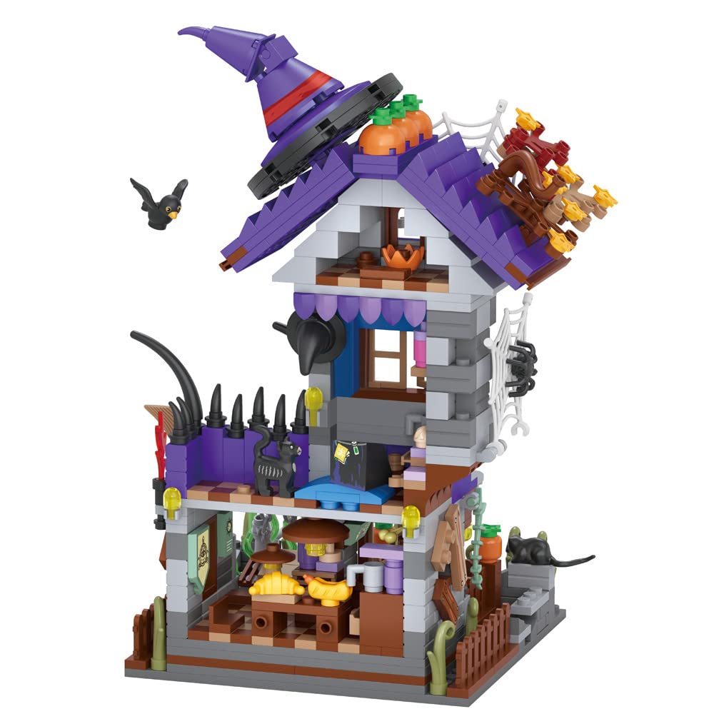 Halloween Decorative Cabin Building Block Model – ABS Creative Home Decor Toy, Spooky Block Set Gift for Kids and Families