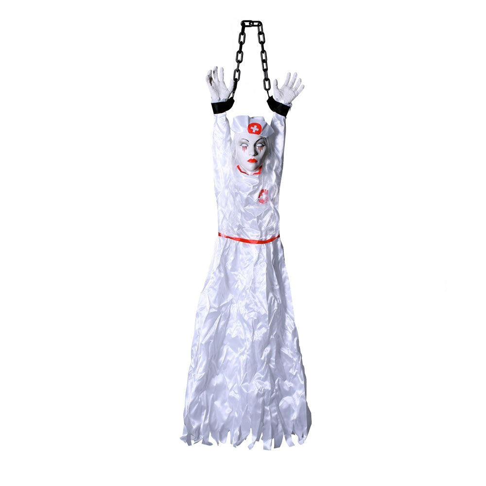 Sound-Activated Hanging Ghost Decoration – Halloween Talking Clown Prop with Glowing Lights for Haunted House, Porch, and Party Decor