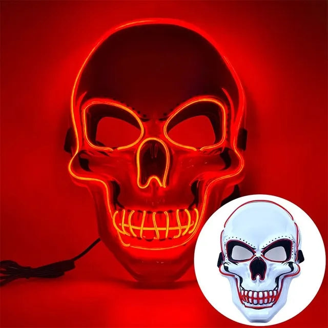 Halloween LED Skull Mask – Glowing Cold Light Horror Mask with LED Illumination for Masquerade, Cosplay, Haunted House, and Party Decor