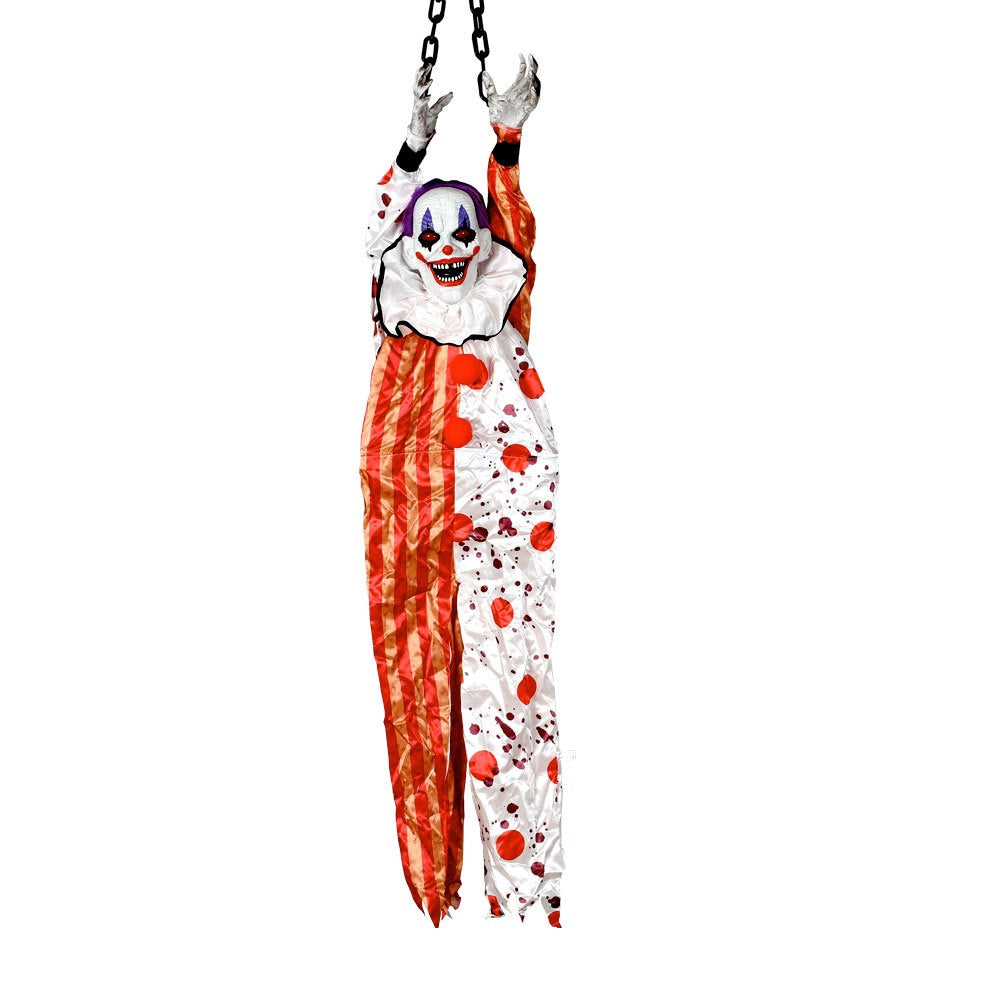 Sound-Activated Hanging Ghost Decoration – Halloween Talking Clown Prop with Glowing Lights for Haunted House, Porch, and Party Decor