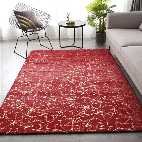 Soft Faux Rabbit Fur Area Rug – Crack Gold Foil Design Fluffy Bedside Carpet for Living Room, Bedroom & Kids’ Play Area