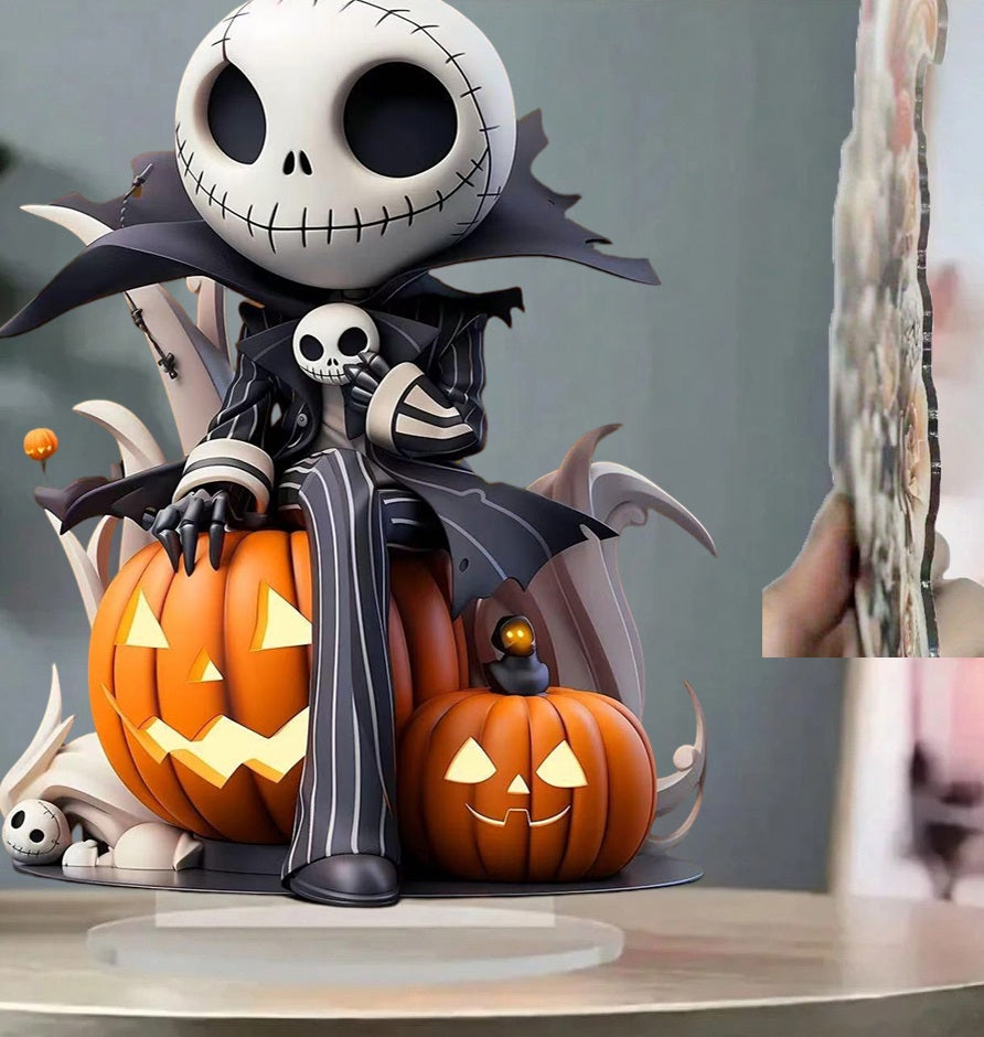 Halloween Pumpkin Skeleton Figurine – 2D Flat Acrylic Ornament for Home, Office, Café, Studio, and Festive Desktop Table Decor