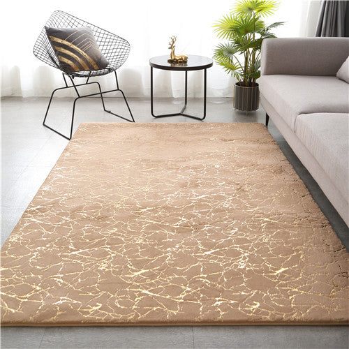 Soft Faux Rabbit Fur Area Rug – Crack Gold Foil Design Fluffy Bedside Carpet for Living Room, Bedroom & Kids’ Play Area
