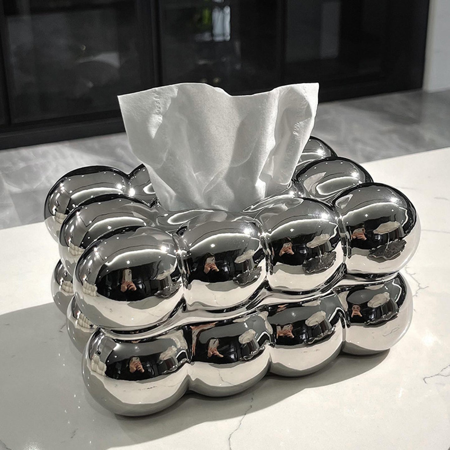 Ceramic Cloud Shaped Facial Tissue Holder – Non-Slip Tissue Box Cover and Dispenser for Living Room, Bathroom, and Kitchen Countertop