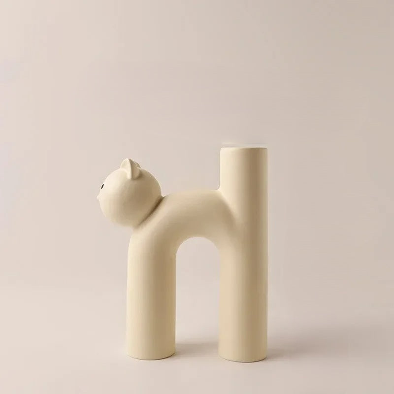 Cute Cat Vase – Cat-Head H-Shape Tube Vase for Hydroponic Flower Arrangement, Charming Home Décor & Desk Accessory for Cat Lovers