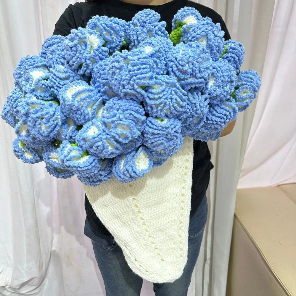 Romantic Crochet Rose Blanket Bouquet – Unique 60cm Handmade Floral Gift for Girlfriend, Anniversary, or Valentine’s Day Surprise