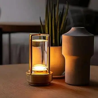 Type-C Wireless Table Lamp - Retro Metal Touch-Dimming Rechargeable Night Light for Bedroom, Restaurant, Outdoor Ambience & Home Decor
