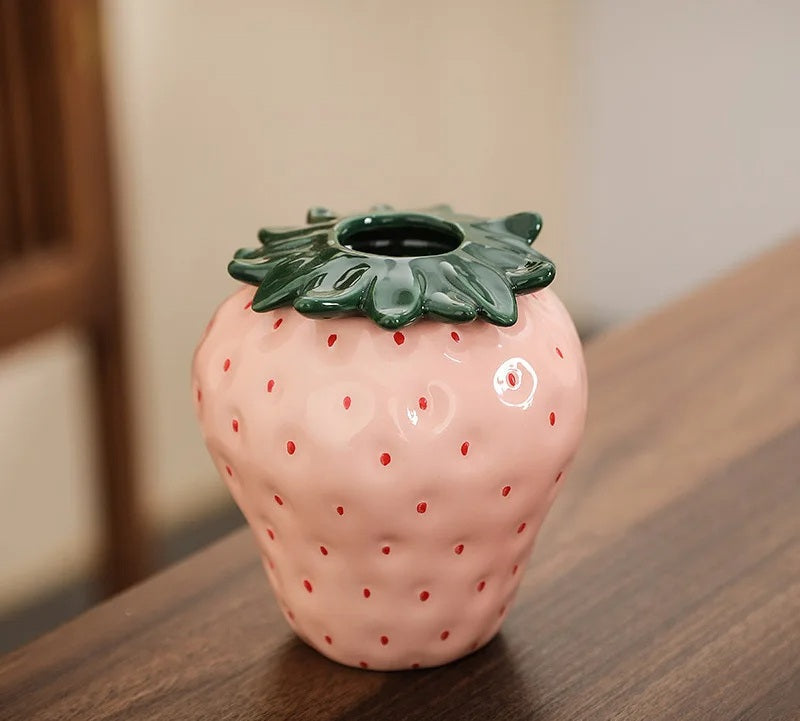 Strawberry Ceramic Flower Vase – Cute Fruit-Inspired Pot for Home Decor, Tabletop Charm, or Floral Display Accessories