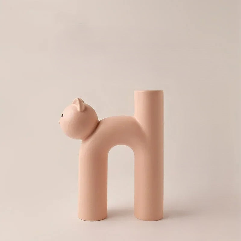 Cute Cat Vase – Cat-Head H-Shape Tube Vase for Hydroponic Flower Arrangement, Charming Home Décor & Desk Accessory for Cat Lovers