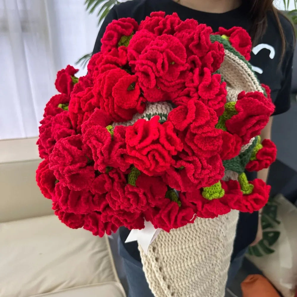 Romantic Crochet Rose Blanket Bouquet – Unique 60cm Handmade Floral Gift for Girlfriend, Anniversary, or Valentine’s Day Surprise