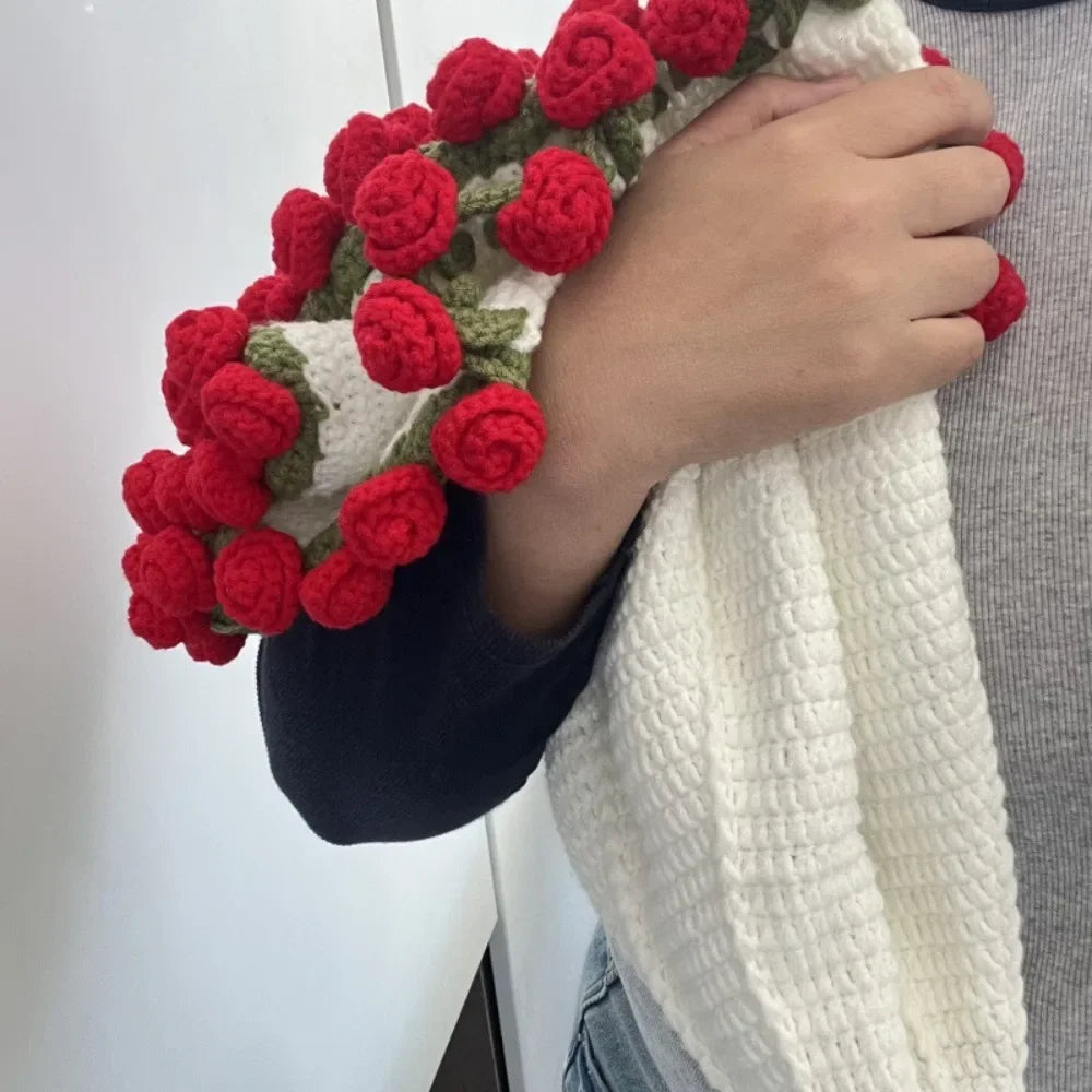 Romantic Crochet Rose Blanket Bouquet – Unique 60cm Handmade Floral Gift for Girlfriend, Anniversary, or Valentine’s Day Surprise