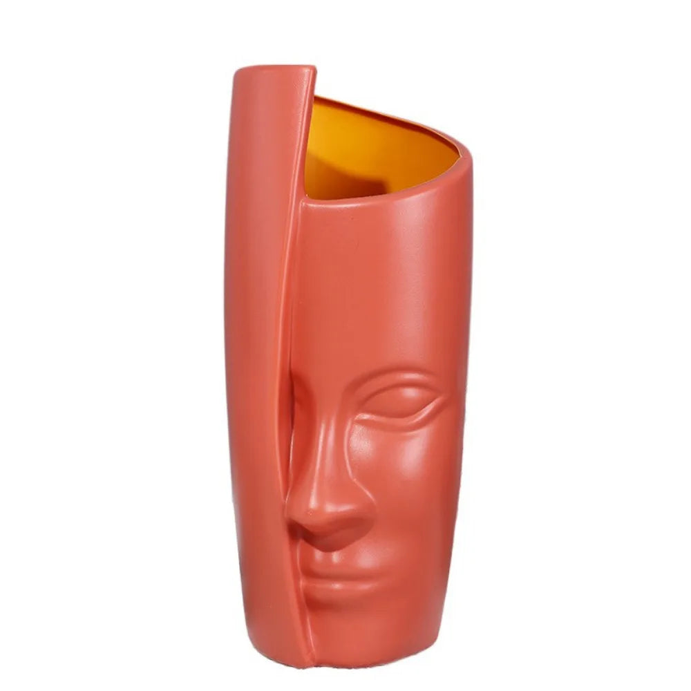 Abstract Face Nordic Plastic Flower Vase – Shatterproof Modern Pot for Bold Floral Displays & Artistic Home Styling