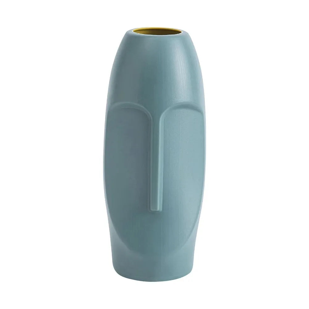Abstract Face Nordic Plastic Flower Vase – Shatterproof Modern Pot for Bold Floral Displays & Artistic Home Styling