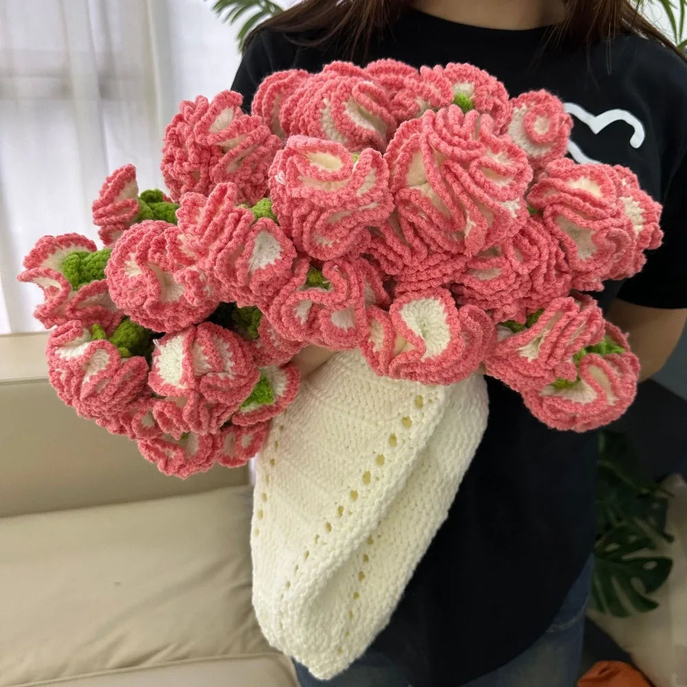 Romantic Crochet Rose Blanket Bouquet – Unique 60cm Handmade Floral Gift for Girlfriend, Anniversary, or Valentine’s Day Surprise