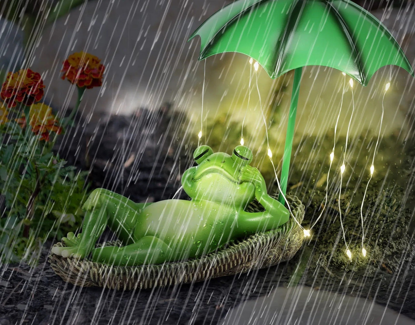 Solar LED Frog Garden Statue – Cute Waterproof Resin Sculpture with Umbrella for Outdoor Yard, Lawn, and Patio Décor