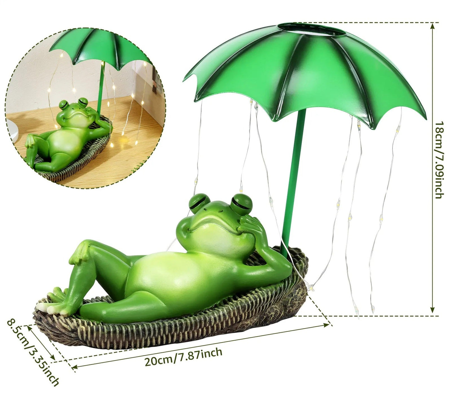Solar LED Frog Garden Statue – Cute Waterproof Resin Sculpture with Umbrella for Outdoor Yard, Lawn, and Patio Décor