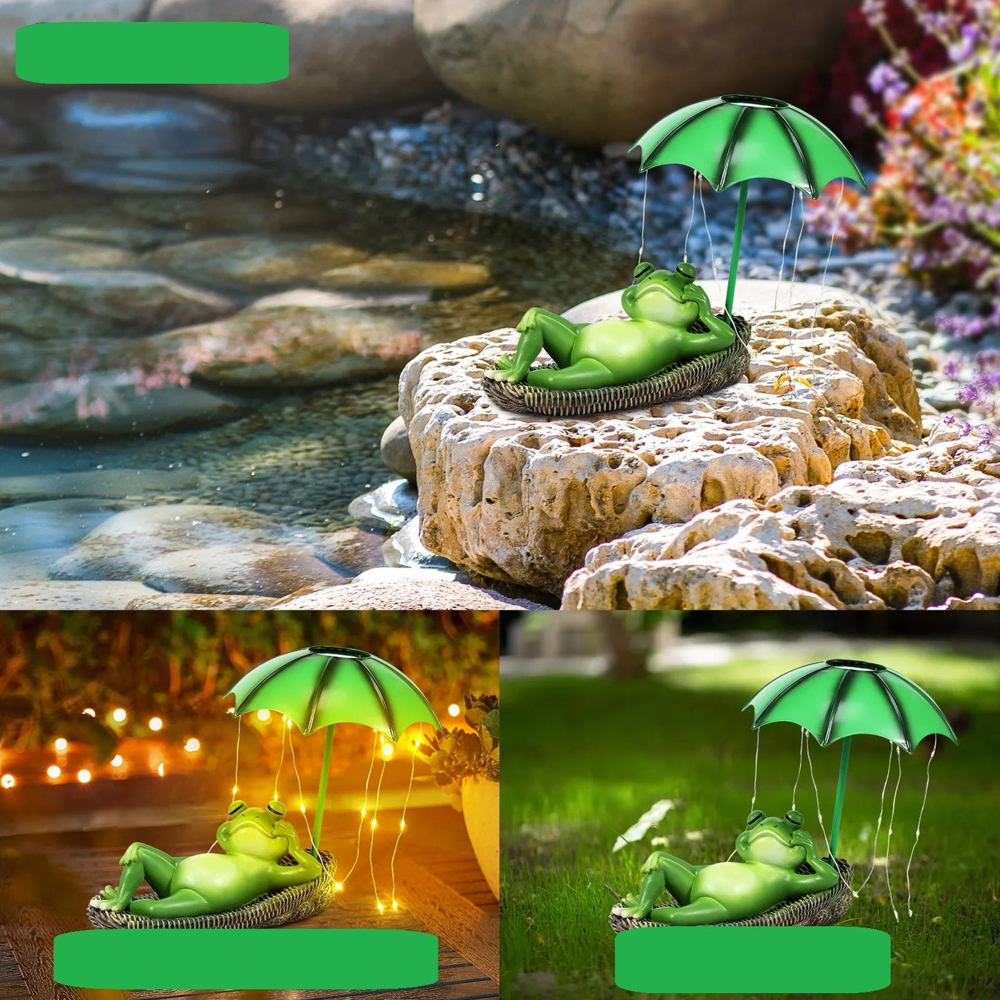 Solar LED Frog Garden Statue – Cute Waterproof Resin Sculpture with Umbrella for Outdoor Yard, Lawn, and Patio Décor