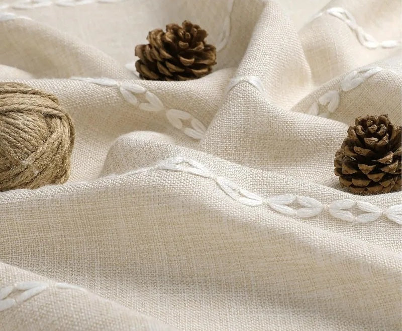 No-Hook Boho Farmhouse Shower Curtain Set – Heavy-Duty Linen Fabric with Tassels, Snap-In Liner for Rustic & Elegant Bathroom Decor