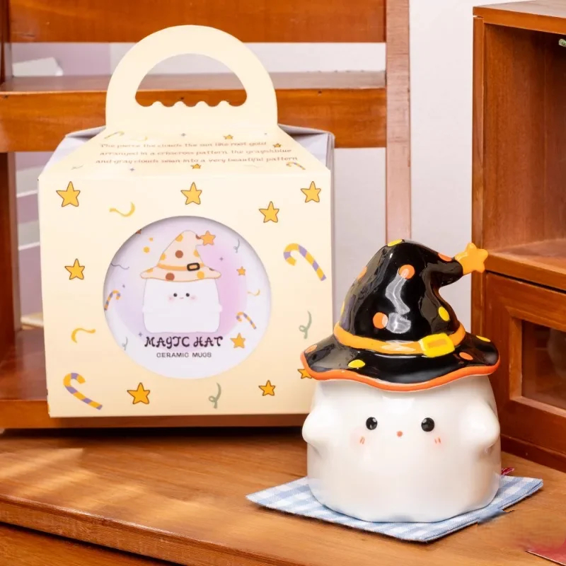 Funny Ghost Ceramic Mug – Spooky Coffee Cup with Lid for Halloween & Tea Time