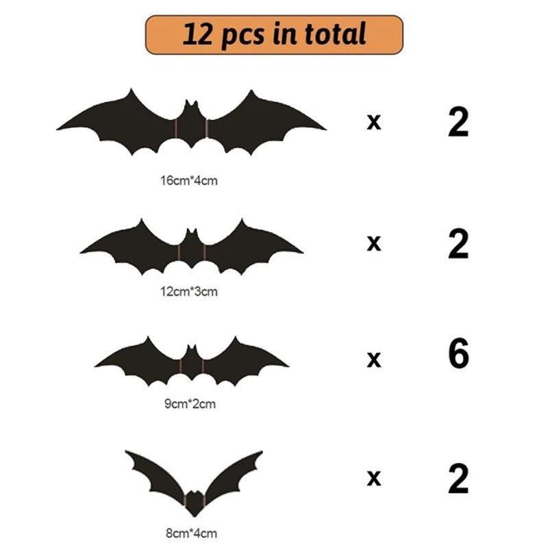 Halloween Bats Decoration - 3D Black PVC Bats (12pcs)- Scary Halloween Party Decor and Home Props - Gear Elevation