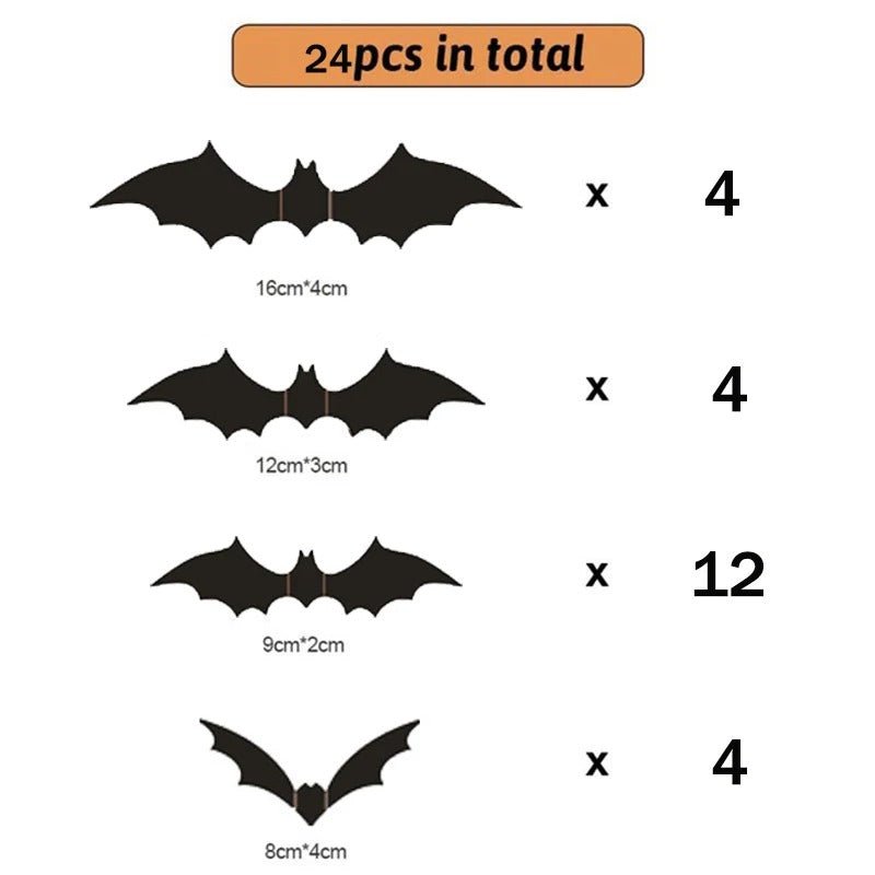 Halloween Bats Decoration - 3D Black PVC Bats (24pcs)- Scary Halloween Party Decor and Home Props - Gear Elevation
