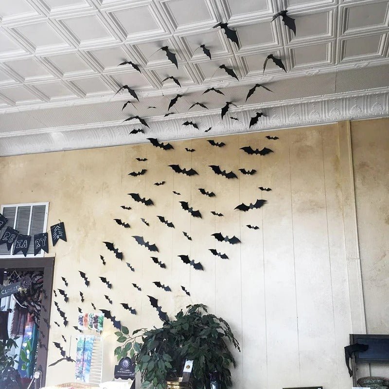Halloween Bats Decoration - 3D Black PVC Bats Ceiling & Wall Decor - Scary Halloween Party Decor and Home Props - Gear Elevation