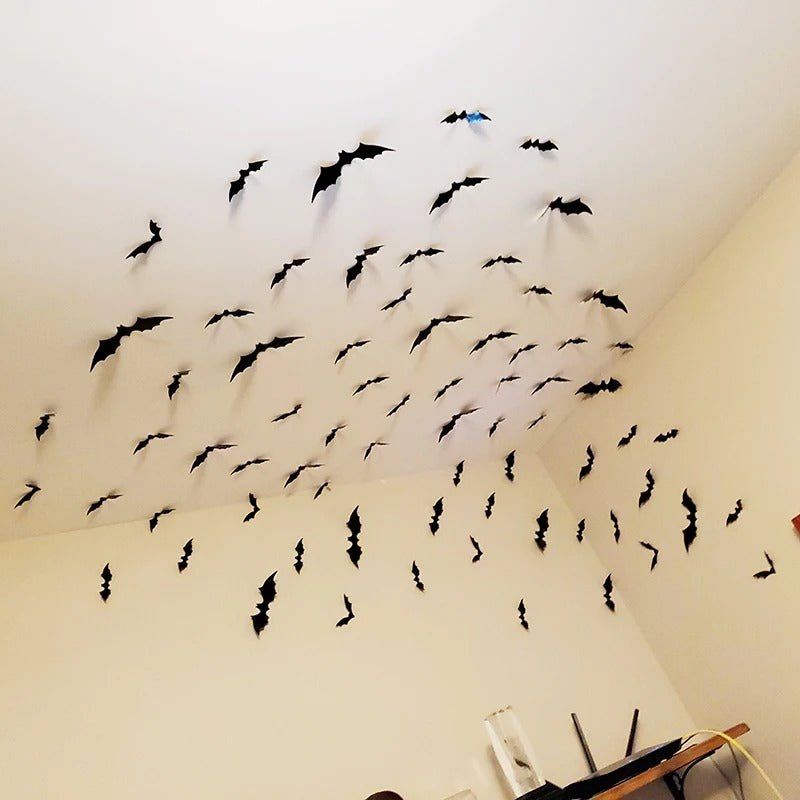 Halloween Bats Decoration - 3D Black PVC Bats Ceiling & Wall Decor - Scary Halloween Party Decor and Home Props - Gear Elevation