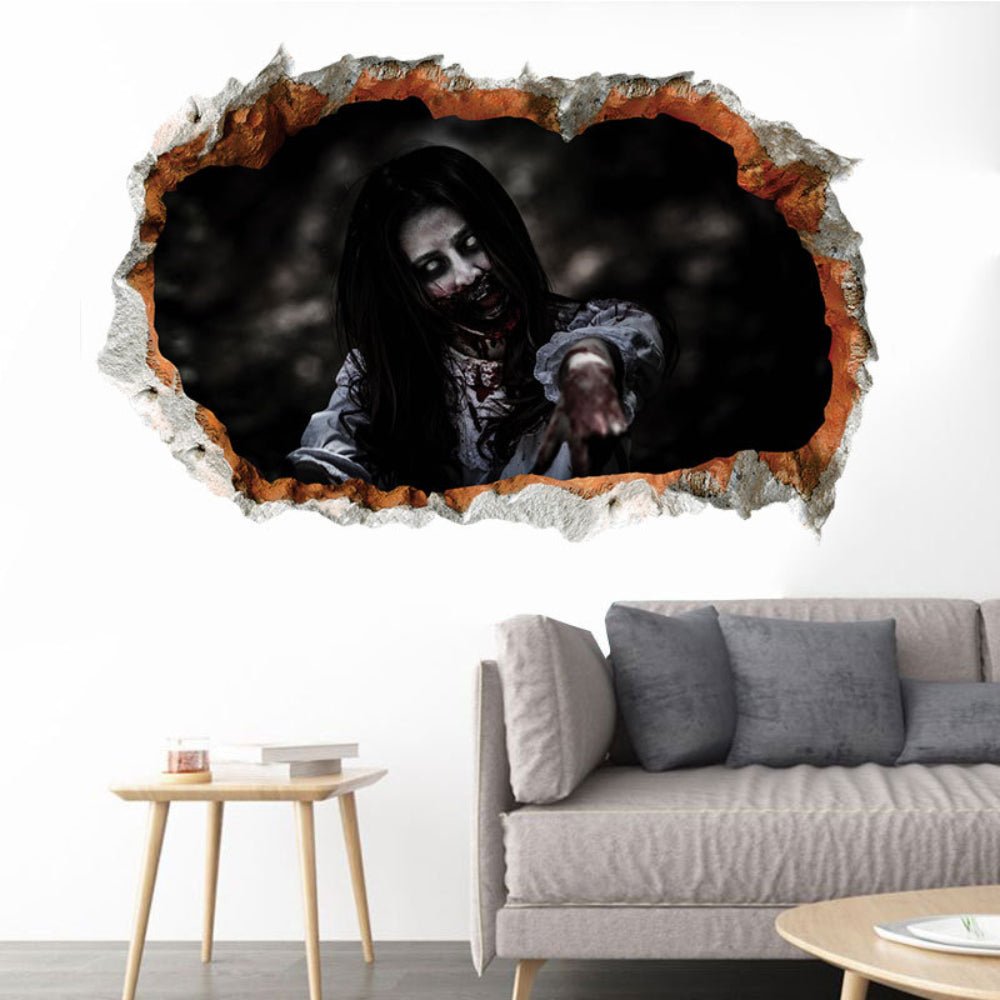 3D View Scary Halloween Stickers for Decorations - Halloween Floor and Broken Door Ghost Stickers