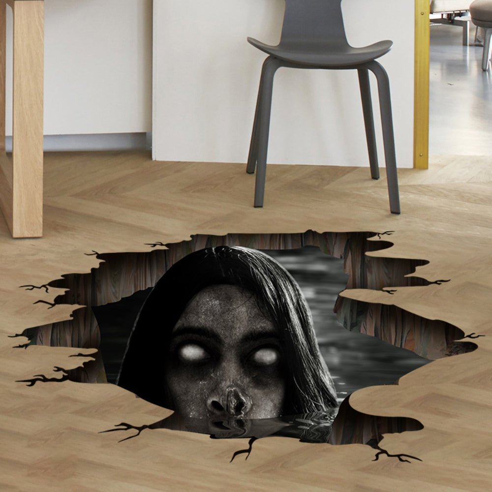 3D View Scary Halloween Stickers for Decorations - Halloween Floor and Broken Door Ghost Stickers