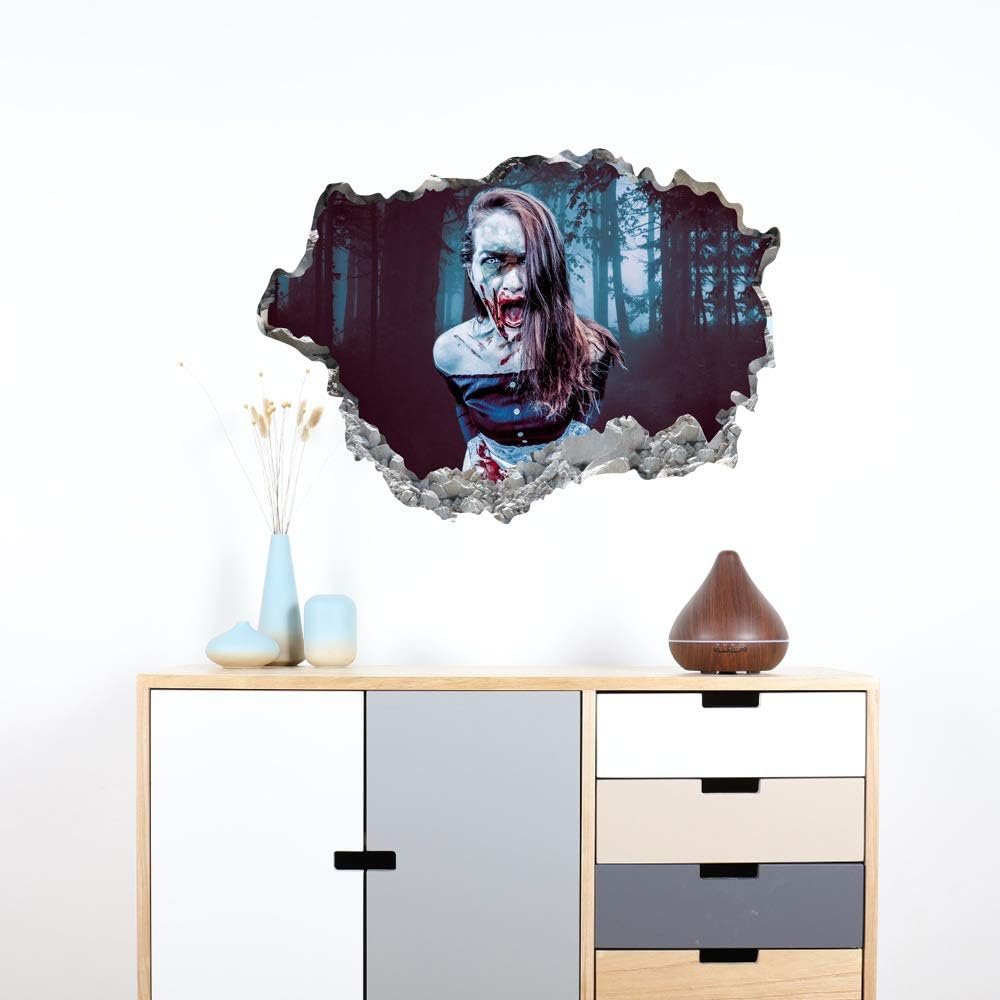 3D View Scary Halloween Stickers for Decorations - Halloween Floor and Broken Door Ghost Stickers