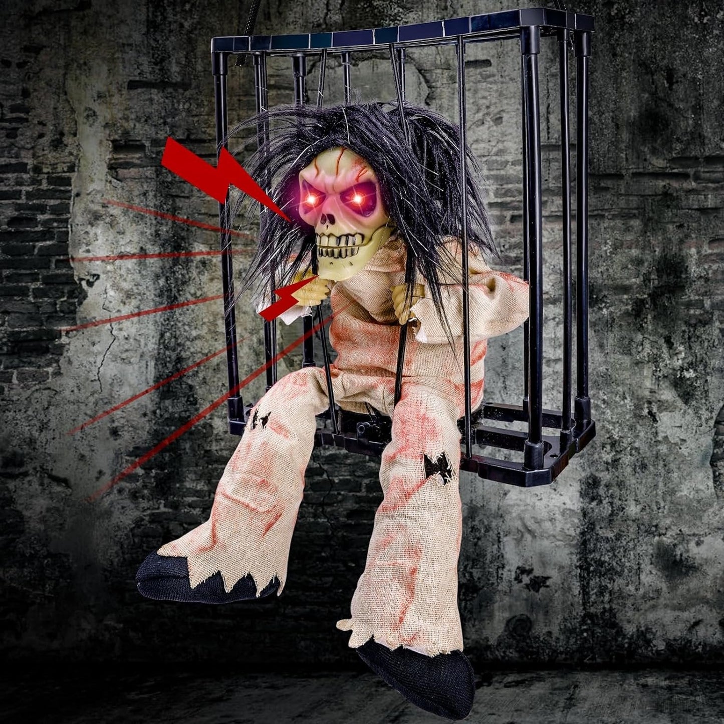 Halloween Decoration Prisoner Ghost In Cage - Hangable Talking Ghost - Gear Elevation