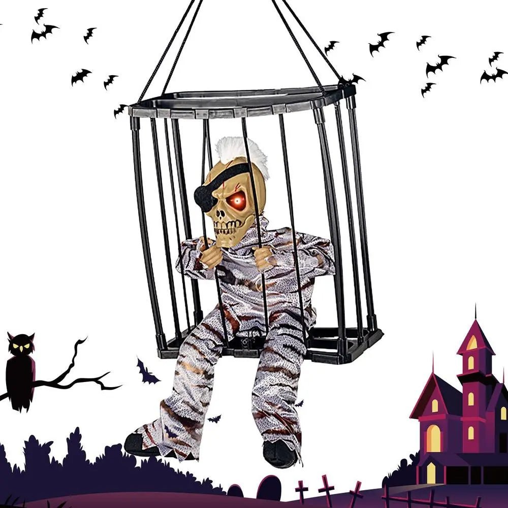 Halloween Decoration Prisoner Ghost In Cage - Hangable Talking Ghost - Gear Elevation