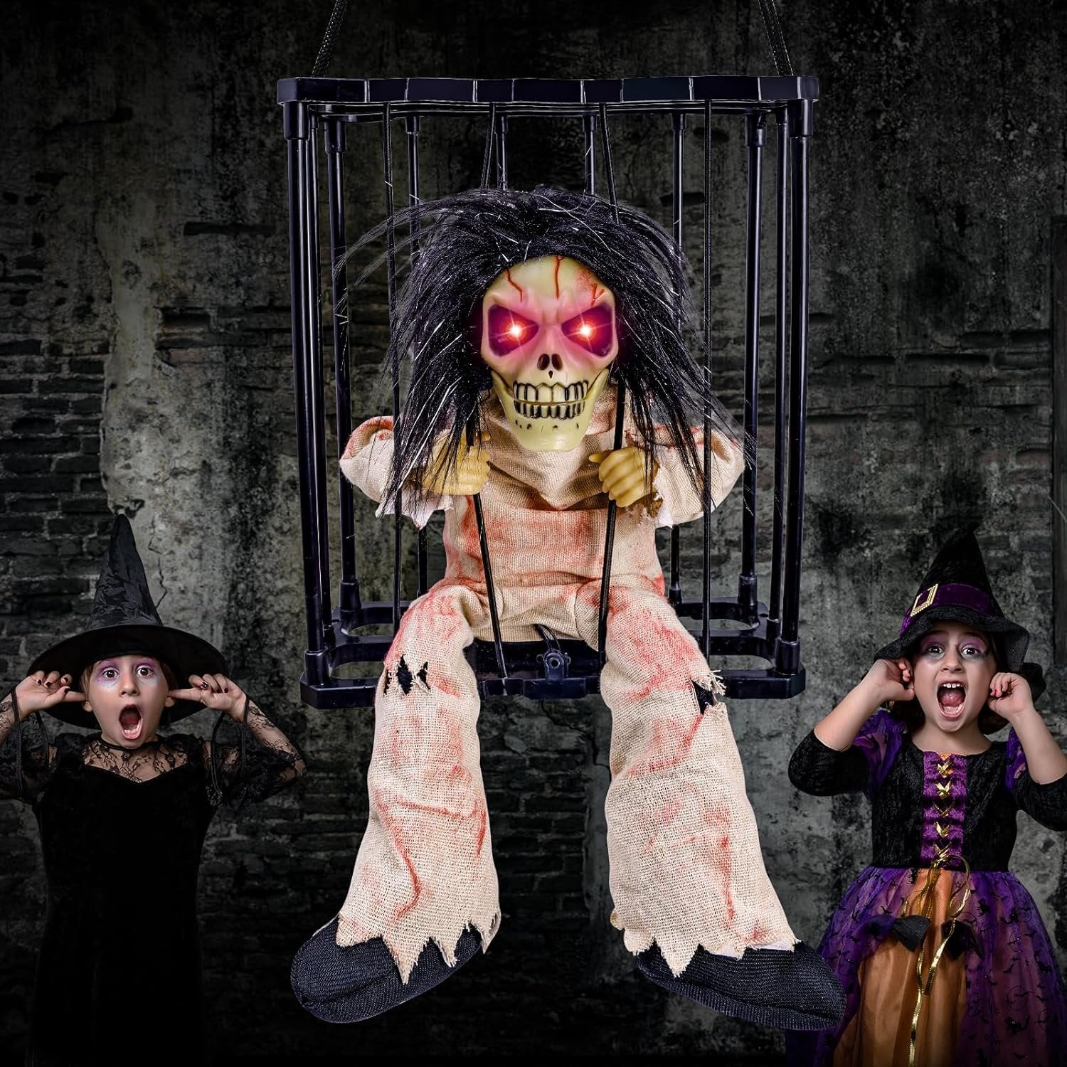 Halloween Decoration Prisoner Ghost In Cage - Hangable Talking Ghost - Gear Elevation