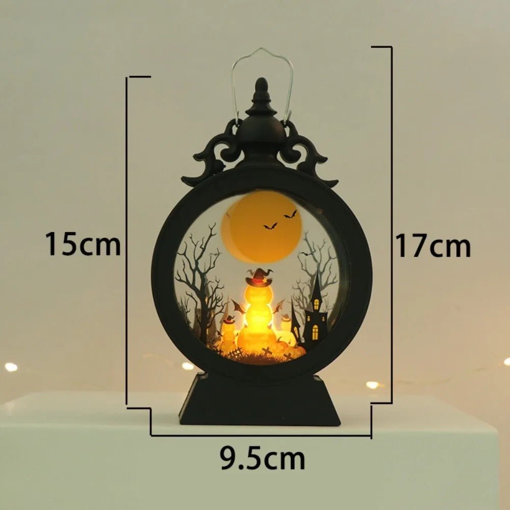 Halloween Decoration Wind Lamp - Retro Round Hand Lantern with Electronic Candle for Atmospheric Decoration