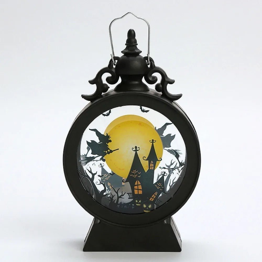 Halloween Decoration Wind Lamp - Retro Round Hand Lantern with Electronic Candle for Atmospheric Decoration
