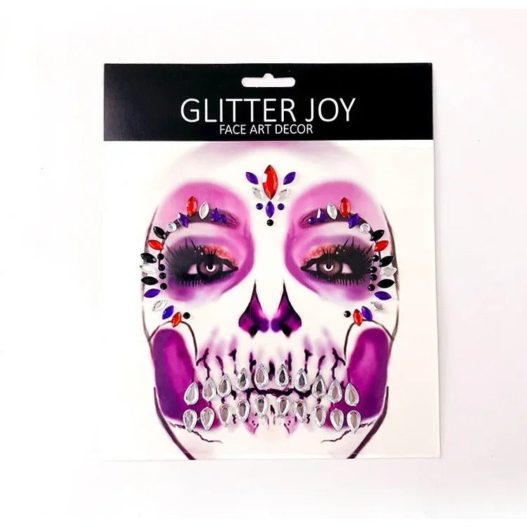 Halloween Face Stickers - Party Horror Grimace Decorations, Acrylic Gem Temporary Tattoo Stickers