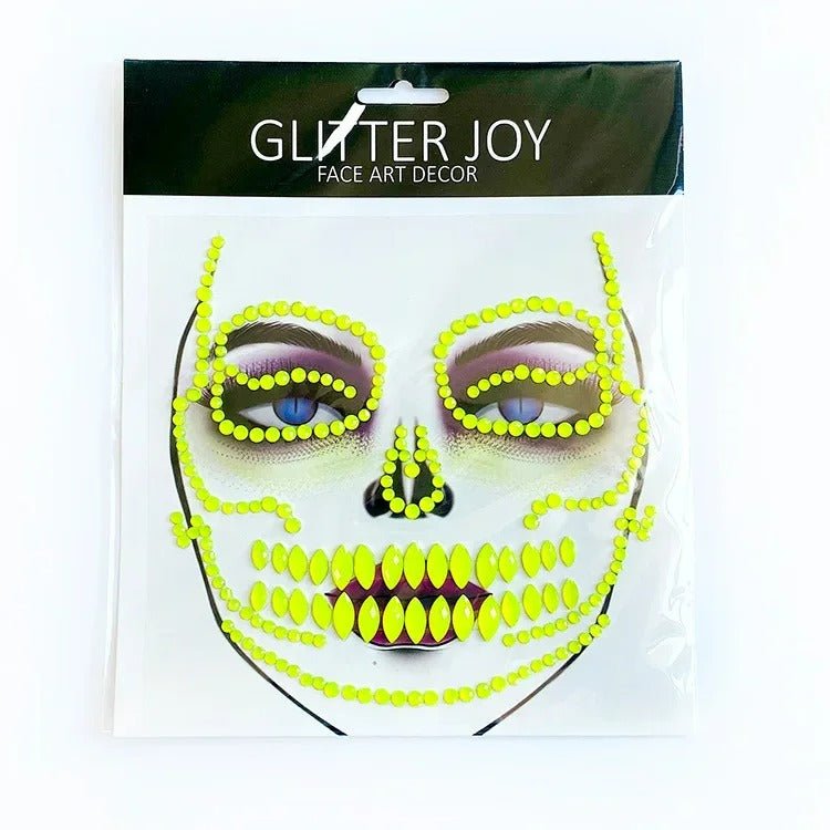 Halloween Face Stickers - Party Horror Grimace Decorations, Acrylic Gem Temporary Tattoo Stickers