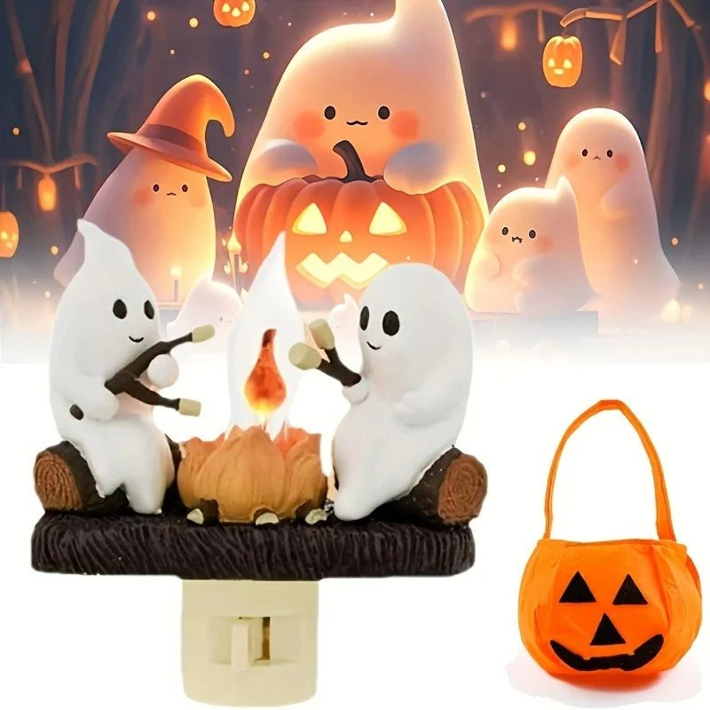 Ghost Campfire Flickering Night Light - Halloween Ghost Bonfire Night Light