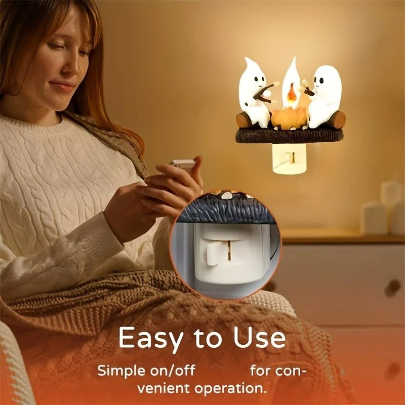 Ghost Campfire Flickering Night Light - Halloween Ghost Bonfire Night Light