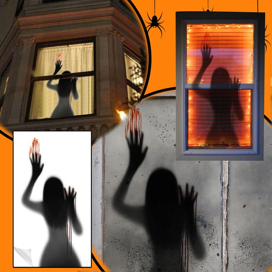 Halloween Wall Stickers Glass Ghost Decorations - Self Adhesive Horror Blood Fingerprints Stickers