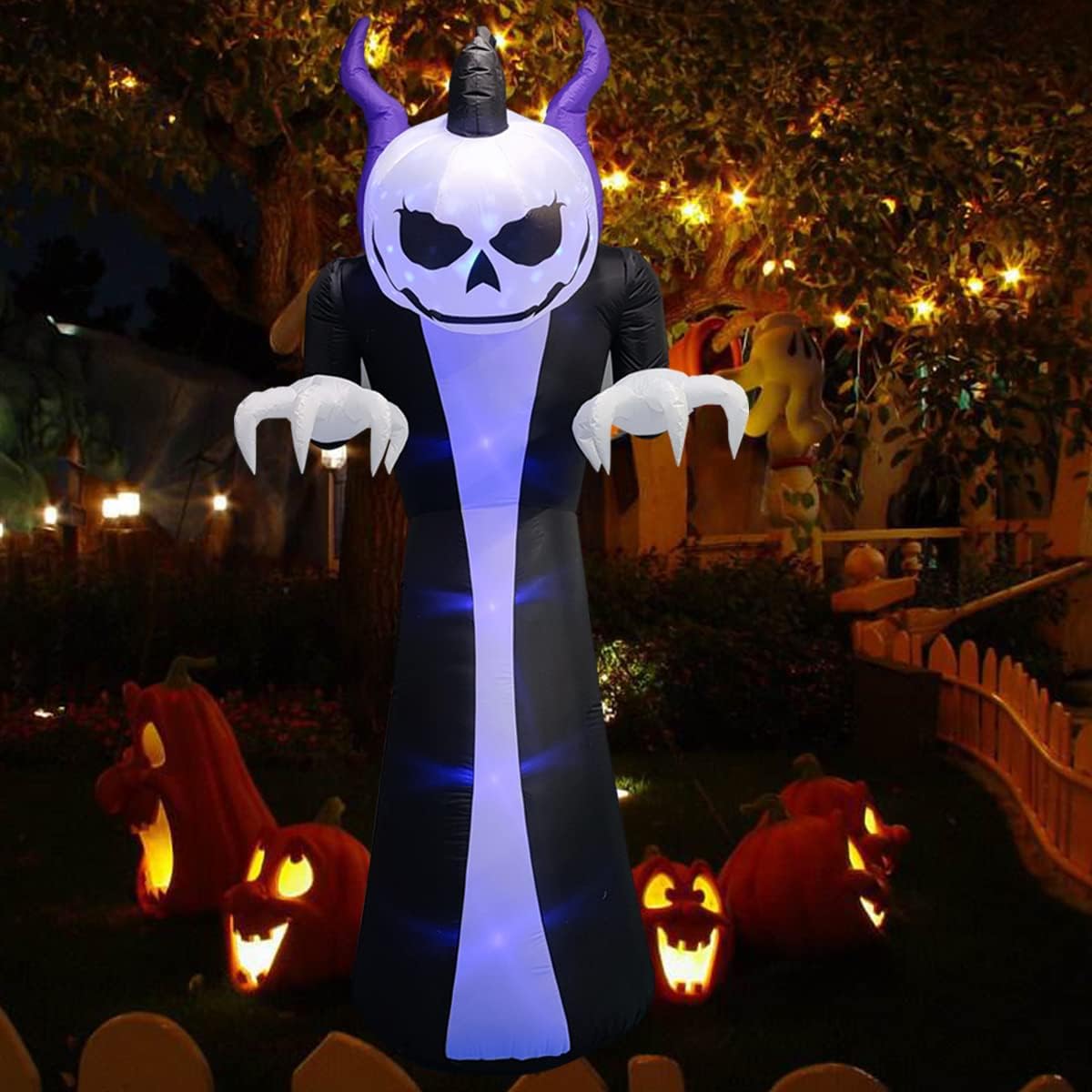 Giant Inflatable Ghost with Horns - Yard Blow Up Ghost Inflatable Decoration with Flame Projection