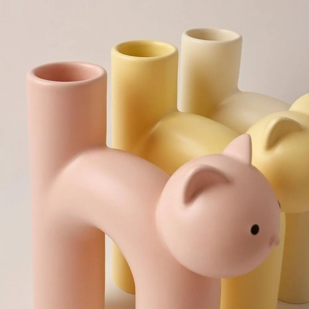 Cute Cat Vase – Cat-Head H-Shape Tube Vase for Hydroponic Flower Arrangement, Charming Home Décor & Desk Accessory for Cat Lovers