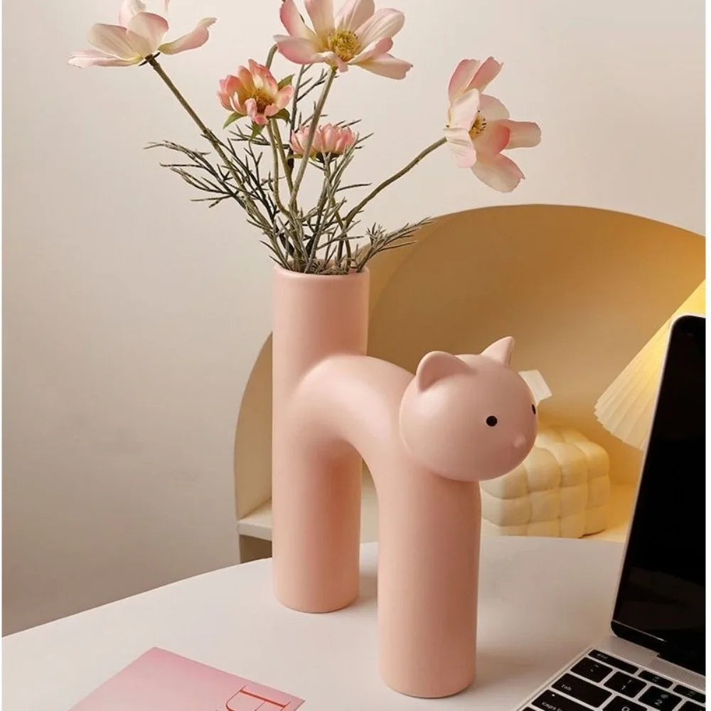 Cute Cat Vase – Cat-Head H-Shape Tube Vase for Hydroponic Flower Arrangement, Charming Home Décor & Desk Accessory for Cat Lovers