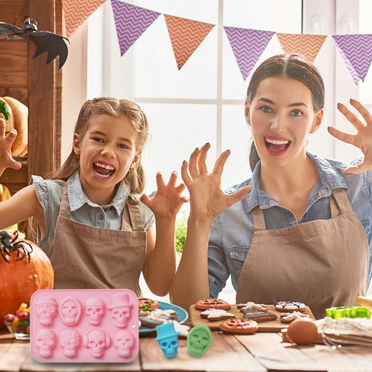 Skull Cake Mold - Halloween Silicone Mold 8 -hole for Jelly Cake, Ice Cube, Crayon, Soap, Halloween Party Decorations - Gear Elevation