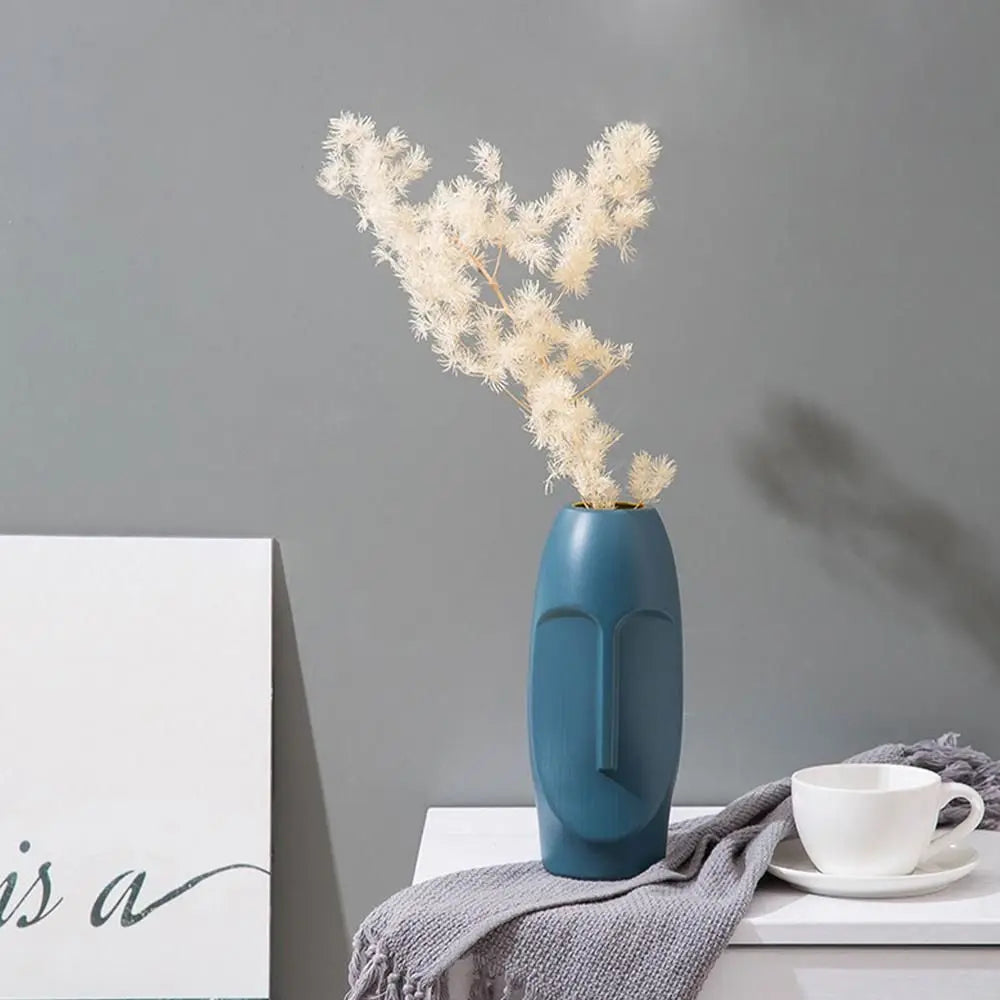Abstract Face Nordic Plastic Flower Vase – Shatterproof Modern Pot for Bold Floral Displays & Artistic Home Styling